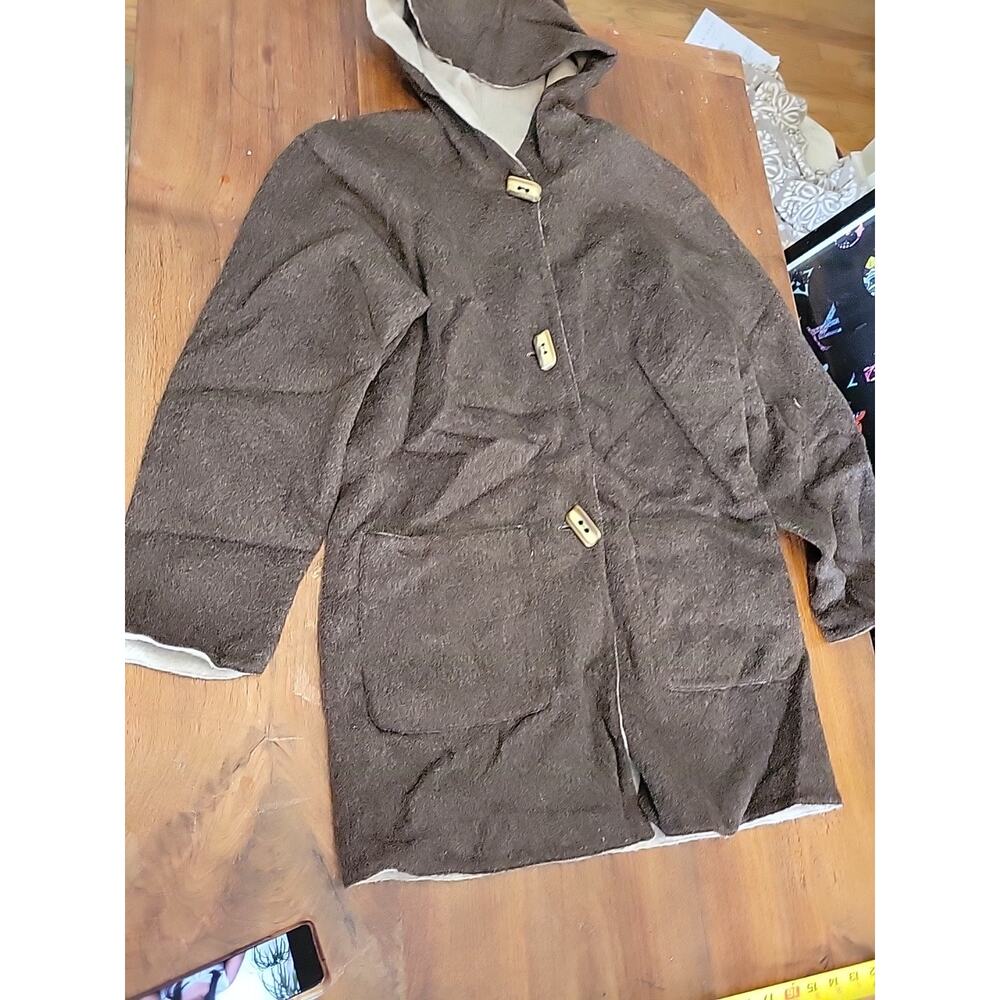 Alpaca 111 Coat M Brown Peru Baby Alpaca Wool Hooded Reversible